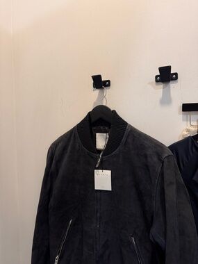 Sandro Men's Charcoal Suede Bomber Jacket